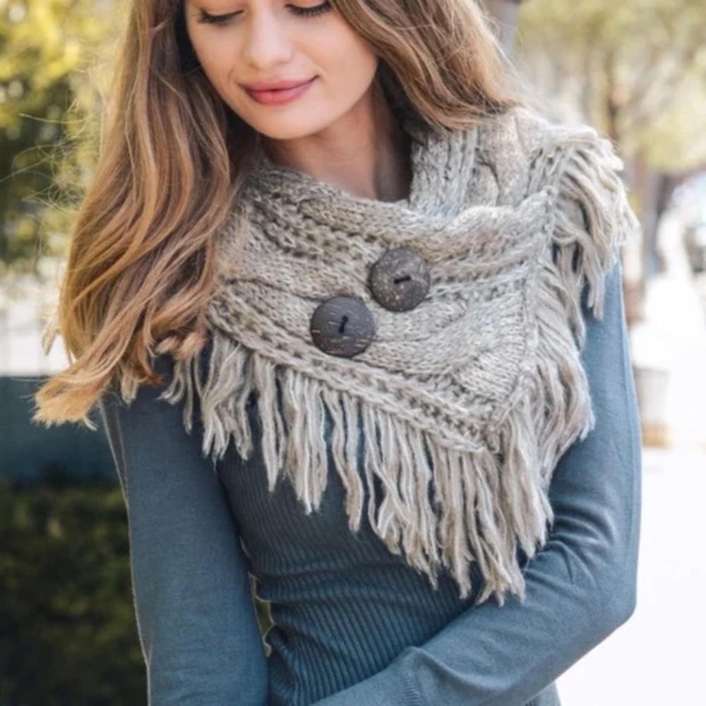 Cozy Button Tassel Infinity scarf